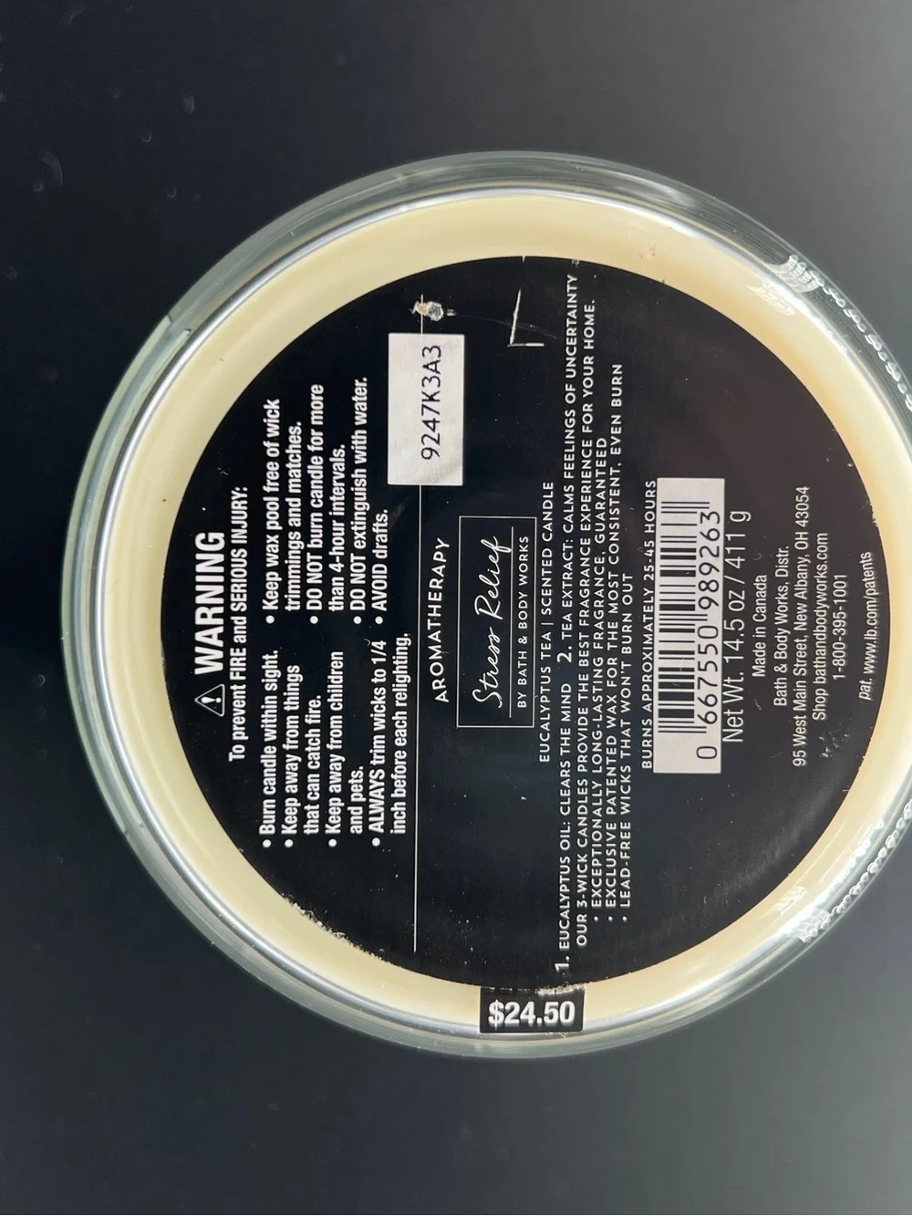 Discontinued Eucalyptus and Tea Three Wick Candle